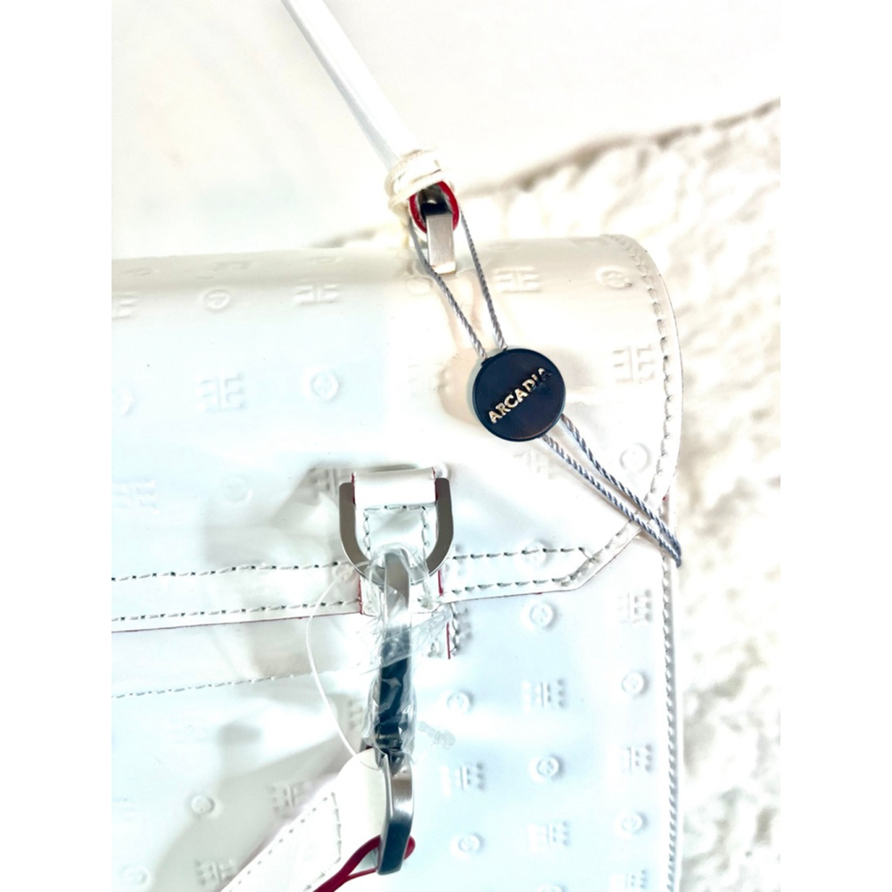 Arcadia White Patent Leather Crossbody Shoulder Bag Purse Large - Picture 5 of 12